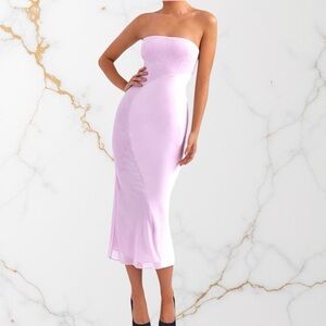 NWT Mistress Rocks Lilac Strapless Shimmer Satin Midi Dress Small